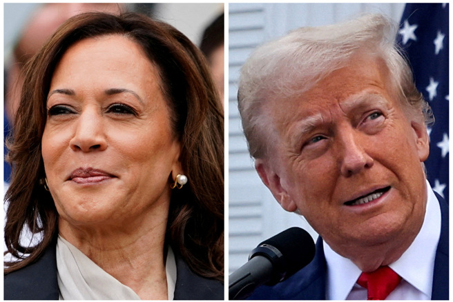 美國民主黨候選人賀錦麗（Kamala Harris）與共和黨候選人川普（Donald Trump）。（資料照／路透）
