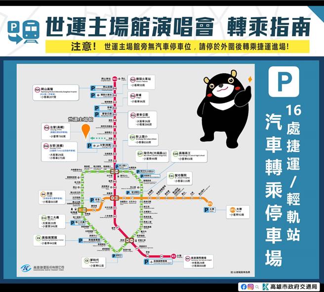 世运主场馆旁无汽车停车位，因此需请民眾停于外围后，再转乘捷运进场。（高市交通局提供／纪爰高雄传真）