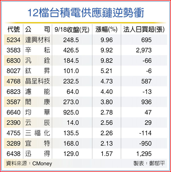 12檔台積電供應鏈逆勢衝