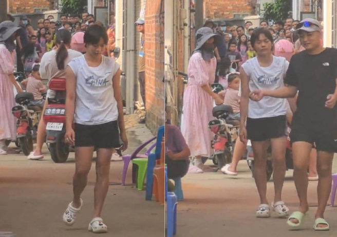 全紅嬋在老家出門都有一大群遊客圍觀與騷擾，有些遊客偷拍方式令人反感。（圖／微博）