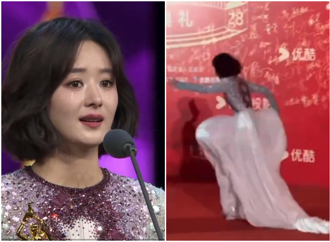 趙麗穎走紅毯「差點摔倒」1秒畫面曝！獲第34屆飛天獎女主角落淚　