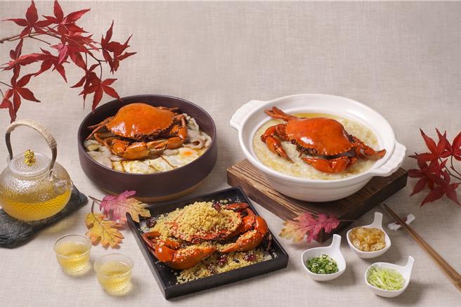 台北花園大酒店推出品蟹宴，嚴選包括沙公、沙母及大閘蟹鮮蟹。（天成飯店集團提供）