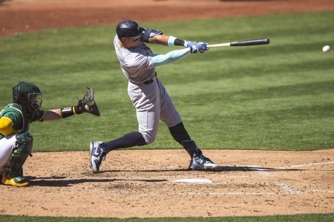 洋基贾吉轰出全垒打。（美联社）