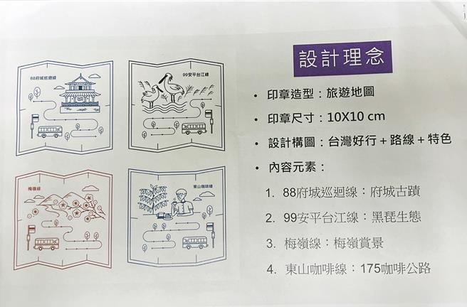 今年度「台灣好行」體驗活動特別邀請入圍葛來美獎專輯包裝設計師鄭星慧，以4條路線特色意象在公車上設計4款紀念印章，增添遊客搭乘台灣好行的趣味。（洪榮志攝）