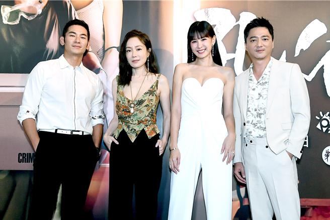 亮哲、尹馨、安心亚、蓝苇华出席《孔雀鱼》首映会。（华视提供）