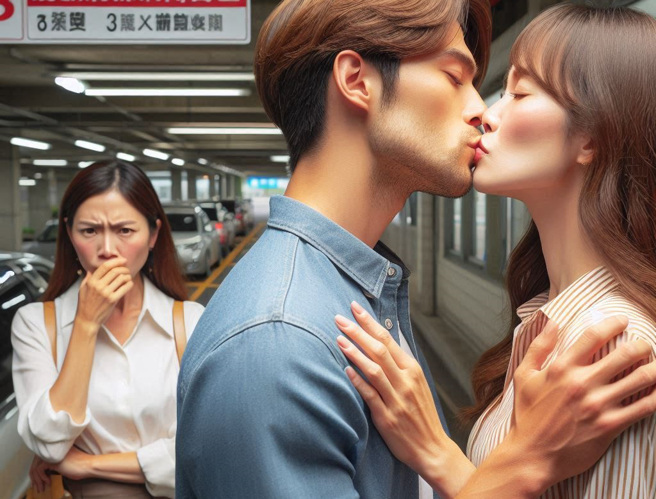 小美因与阿德共同使用「Lalamove」即时快递应用软体，发现阿德频繁送货至某住处，因此前往查看，并意外在出入口目睹阿芳与阿德亲吻。（示意图、与本案无关／AI生成）