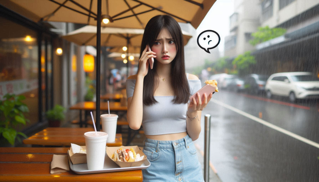 下大雨女子排队买晚餐，男友去买饮料后遗忘女友，直接回家让女友爆气。（示意图、与本案无关／AI生成）