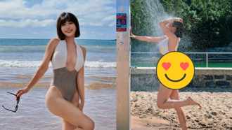 壯壯深U挖空泳裝辣照曝光 「淋浴濕身秀」超狂S曲線網暈：白沙臀