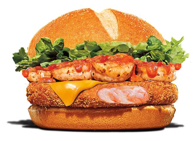 漢堡王「香辣蟹醬鮮蝦海老堡」，單點159元、套餐204元。（漢堡王提供／朱世凱台北傳真）
