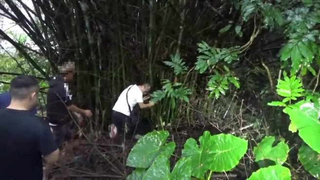 警方在基隆山區搜索遭殺害棄屍的男童屍體。（翻攝畫面）