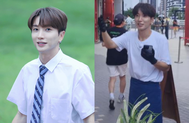 Super Junior的隊長利特突然現身桃園球場賣起漢堡。（圖／利特IG、網友@xiwushi授權提供）