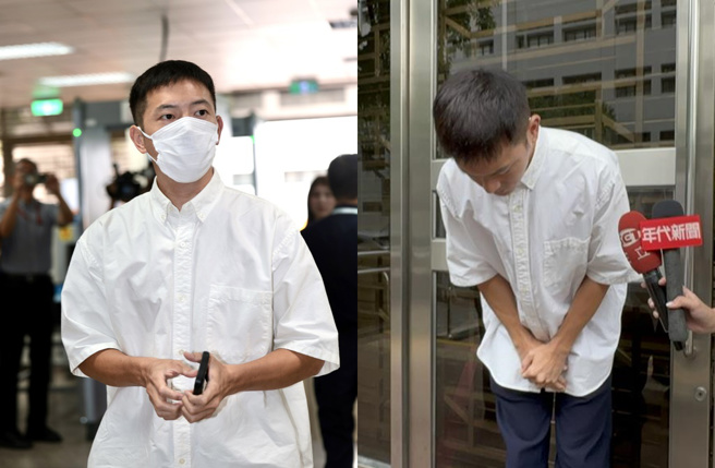 艺人宥胜镜头前鞠躬道歉，希望能获得缓刑。（郭吉铨摄、赖佩璇摄）