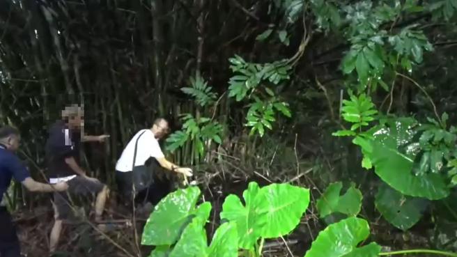 警方深入林地、跋山涉水、披荆斩棘，终于找到遗弃地点。（图 / 刘咏韵翻摄）