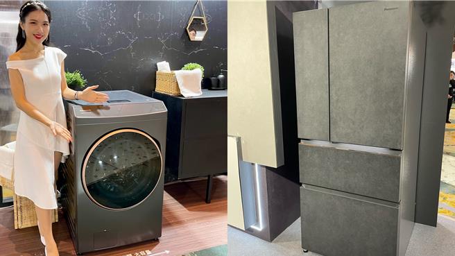 Panasonic滚筒洗衣机NA-V170RPH，标榜17kg小体积大容量；电冰箱主打用全新岩板玻璃设计呈现高质感。（朱世凯摄）