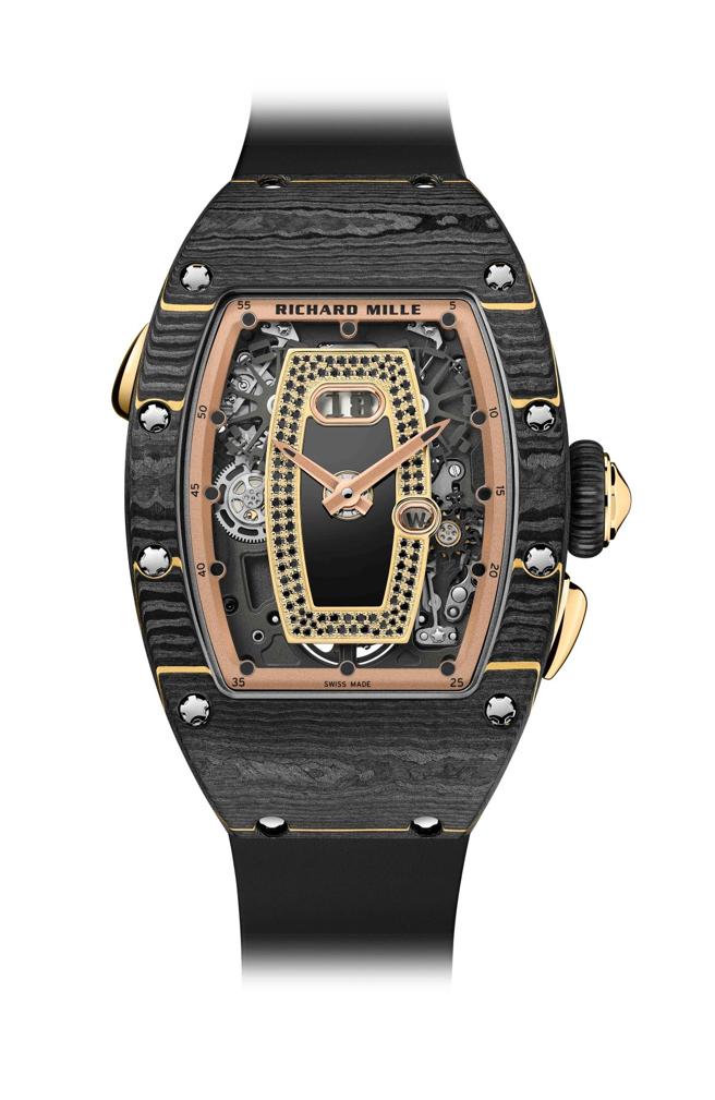 RICHARD MILLE RM 037金箔碳纖維腕表，搭載2012年自製的CRMA1自動上鍊機芯。（RICHARD MILLE提供）