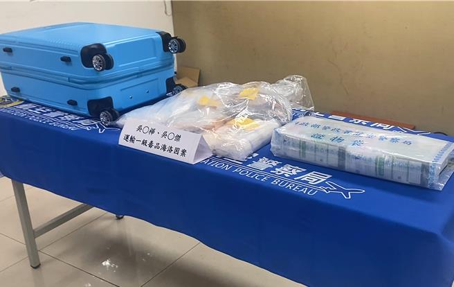财政部关务署臺北关与航空警察局在今年5月间合作，查获吴姓旅客夹藏第一级毒品海洛因近5公斤，市值逾新臺币二仟万元，在溯源追查后，再逮捕另外二名吴姓与李姓嫌犯。（航空警察局提供／陈麒全桃园机场传真）