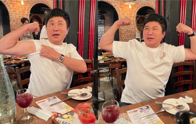 胡瓜今秀出肌肉。（谢采恩、池宗玲摄）