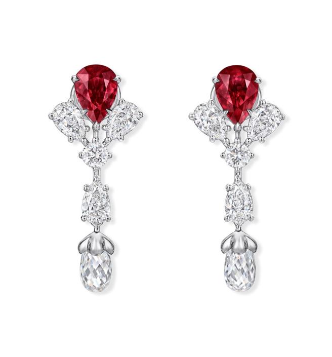 海瑞温斯顿New York系列FifthAvenue红宝石耳环。（Harry Winston提供）