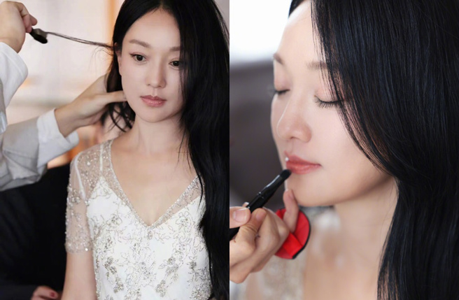 周迅大秀水嫩肌、零细纹。（图／i周迅微博）