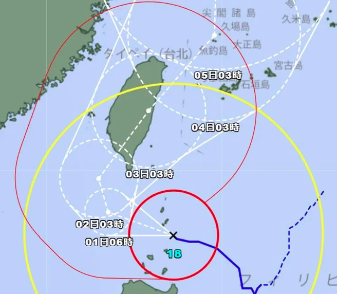 日本气象厅预估山陀儿颱风路径。（翻摄自日本气象厅官网）