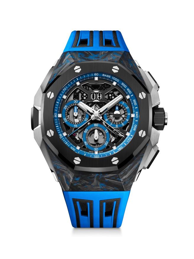 爱彼Royal Oak Concept皇家橡树概念系列43mm双追针GMT大日期计时码表。（Audemars Piguet提供)