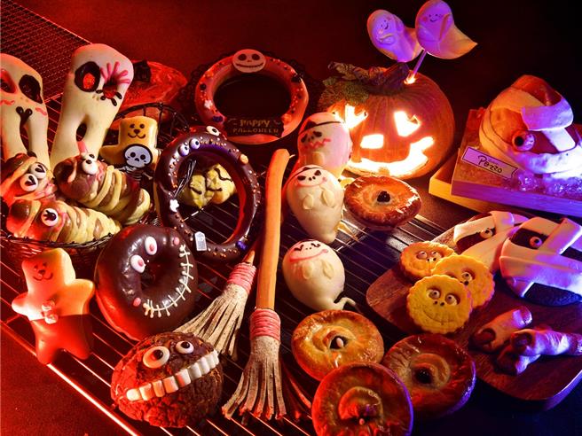 10月迎來西洋鬼節「萬聖節」，麵包坊獻上超過15款搞怪、搗蛋應景商品。（神旺普諾麵包坊提供／吳娮翎台北傳真）