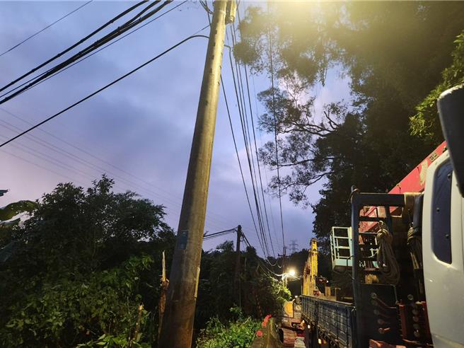 因应颱风即将来袭，台电北南区处加紧树修作业，避免树木倒压供电线路，造成停电。（台电北南区处提供）