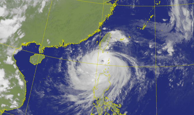 台灣颱風論壇表示，山陀兒正在增強直攻強颱等級，預計周三中午以最強之姿在高雄至屏東登陸。（翻攝自氣象署）