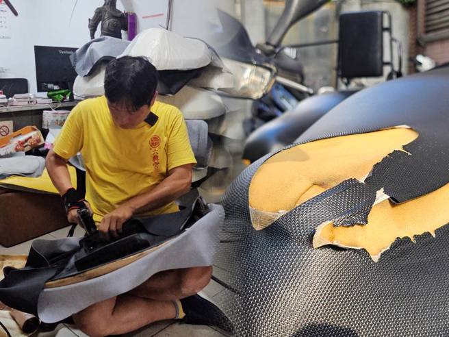 機車座墊皮「大翻修」過程曝光。（記者游定剛拍攝）