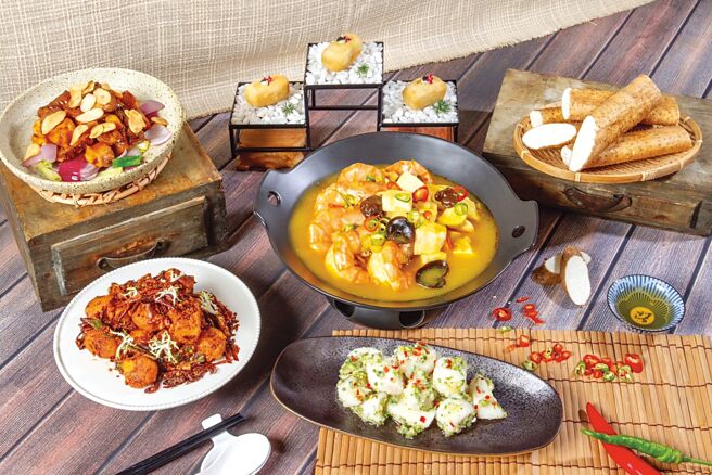 台北凱達大飯店與新北市府聯名推「秋旬山藥」五道，展現山藥多元風貌，每道280元＋10％起，11月24日前再享第二道5折優惠。圖／台北凱達大飯店提供