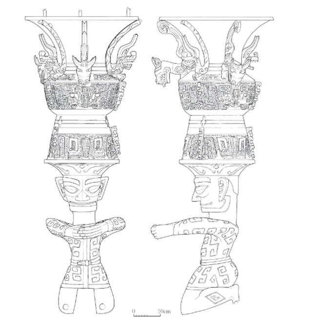 發現於三號坑的頂尊跪坐人像。（圖：四川文物）
