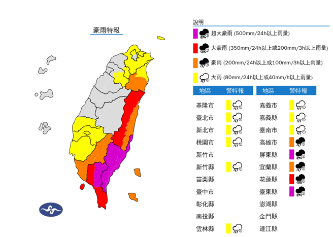氣象署發布豪大雨特報。（翻攝自氣象署）