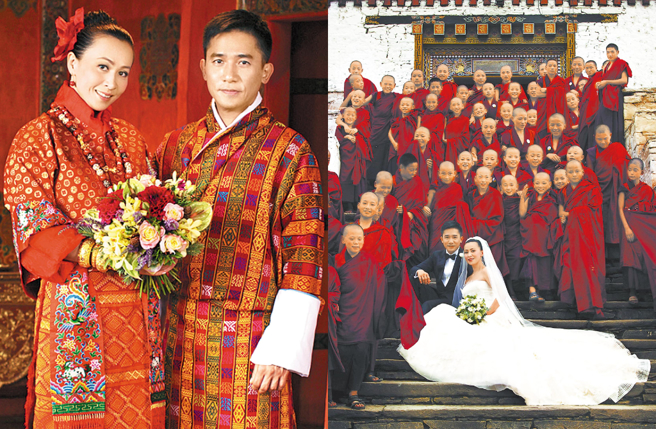梁朝伟、刘嘉玲2008年在不丹举行婚礼。（图／中时资料照）