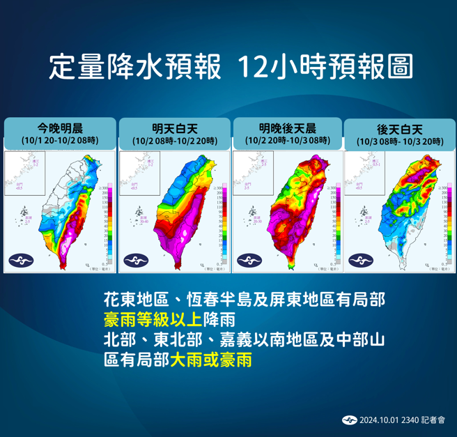 今(2日)東部與南部地區雨量相當可觀。(圖／氣象署)