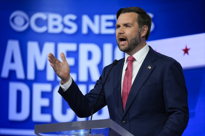 范斯說如果民眾認為二氧化碳正在導致全球暖化，那麼應該致力於美國製造業的回流和投資。（圖／美聯社）