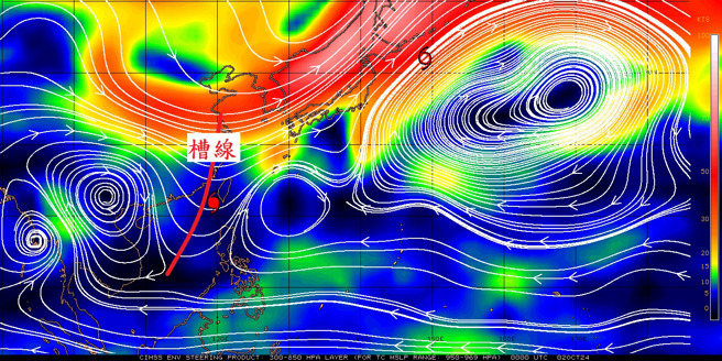 山陀兒颱風走超慢，鄭明典解釋，因槽線導引太弱，颱風才會呈現幾乎不動的狀態。（翻攝鄭明典臉書）