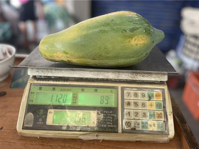 1顆木瓜要價156元，幾乎可買兩個便當。（孫英哲攝）
