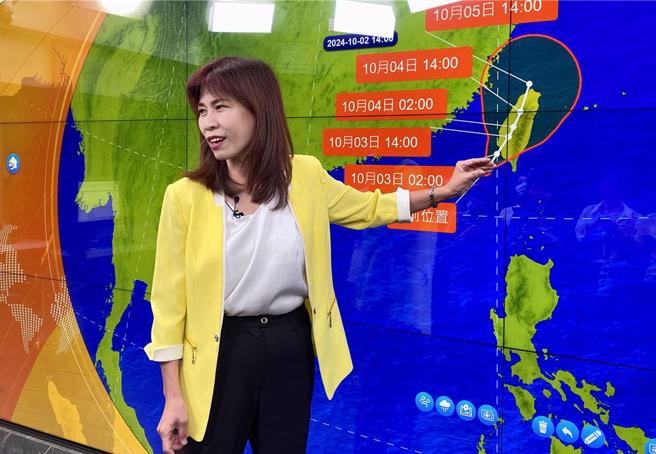 中央气象署简任技正伍婉华2日说明山陀儿颱风路径预测上的挑战。（蔡明亘摄）