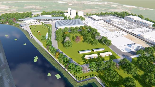 桃园市水务局推动「桃园北区水资源回收中心再生水BTO计画」兴建北台湾第一座再生水厂，今年开始每日供给再生水1.8万吨给桃炼厂和南亚塑胶锦兴厂。(水务局提供／蔡依珍桃园传真)