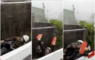 怪颱山陀兒高雄強風太扯！ 記者連線「被擊落」四腳朝天：好糗