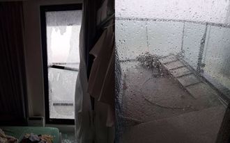 颱風天飛來工地鷹架！狠砸玻璃門 高雄美術館豪宅住戶濺血