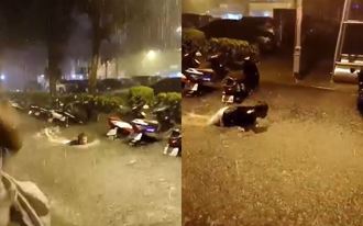 山陀兒滯留高雄！宜蘭羅東深夜下暴雨 民眾水中游蛙式