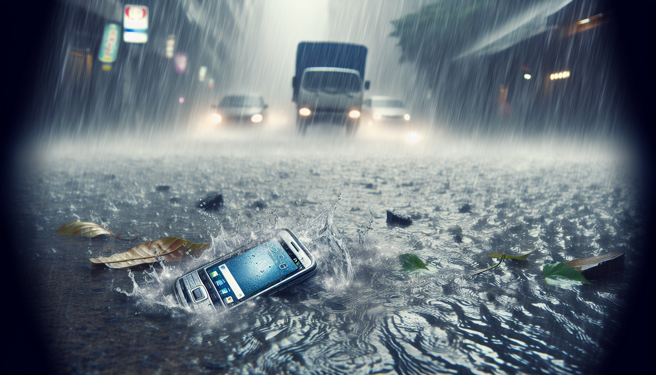 女子的室友在颱風天外出，手機不慎掉在馬路、進水。（圖／示意圖，AI生成圖）