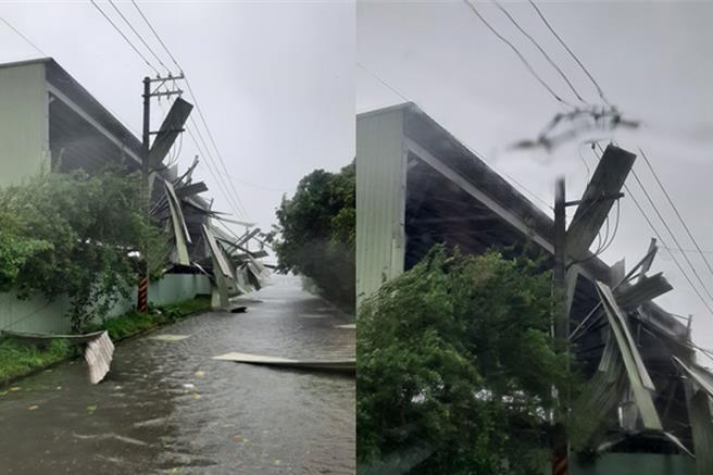 因線路遭鐵皮碰觸，影響高雄市前鎮區前鎮街、擴建路、新生路、鎮華街等一帶共2840戶停電。（台電提供／洪靖宜高雄傳真）