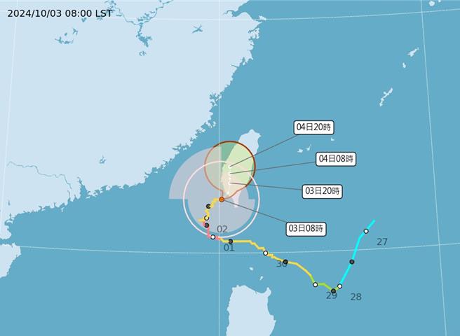 山陀兒颱風路徑。（中央氣象署提供／陳祐誠台北傳真）