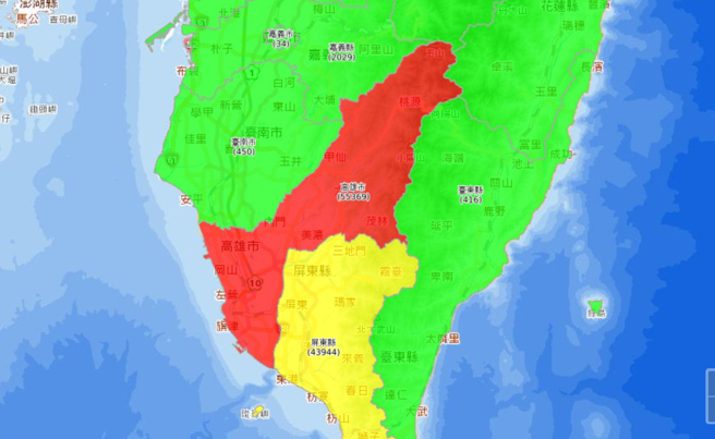 截至今天下午2点，高雄市共有多达5万5369户停电。（翻摄天然灾害停復电资讯）
