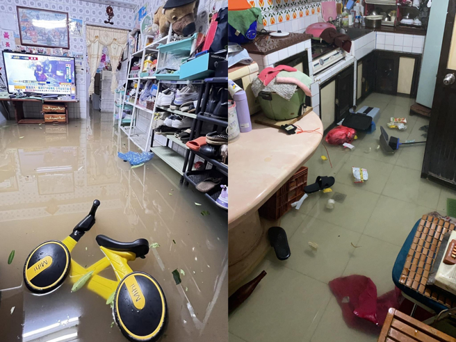 高雄三民区民宅传出积淹水情形。（民眾提供／纪爰高雄传真）