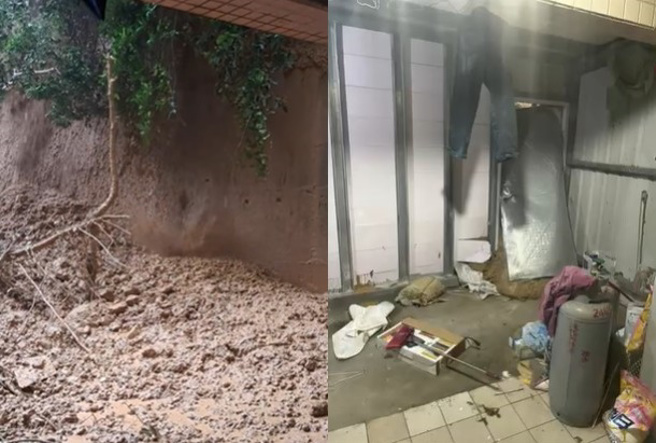 基隆调和街碧砂山水社区后方出现土石流，已冲入民宅。（图爆料公社／简铭柱翻摄）