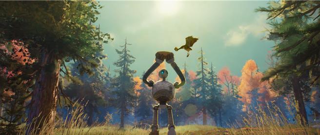 《荒野機器人》中的森林畫面，靈感來自於日本動畫大師宮﨑駿作品及動畫片《小鹿斑比》。（UIP提供）