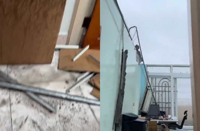 高雄住家屋頂被飛，驚險畫面曝光。（圖／threads@cy.315授權提供）